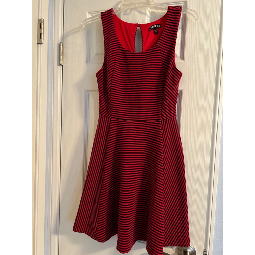 Express Women's Red & Black Striped Dress XS